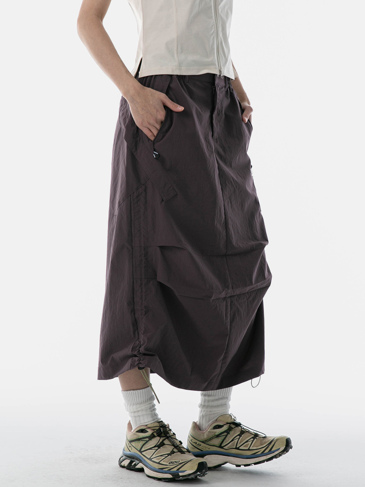 MontView – Schnelltrocknender Utility-Midirock mit Kordelzug für Damen