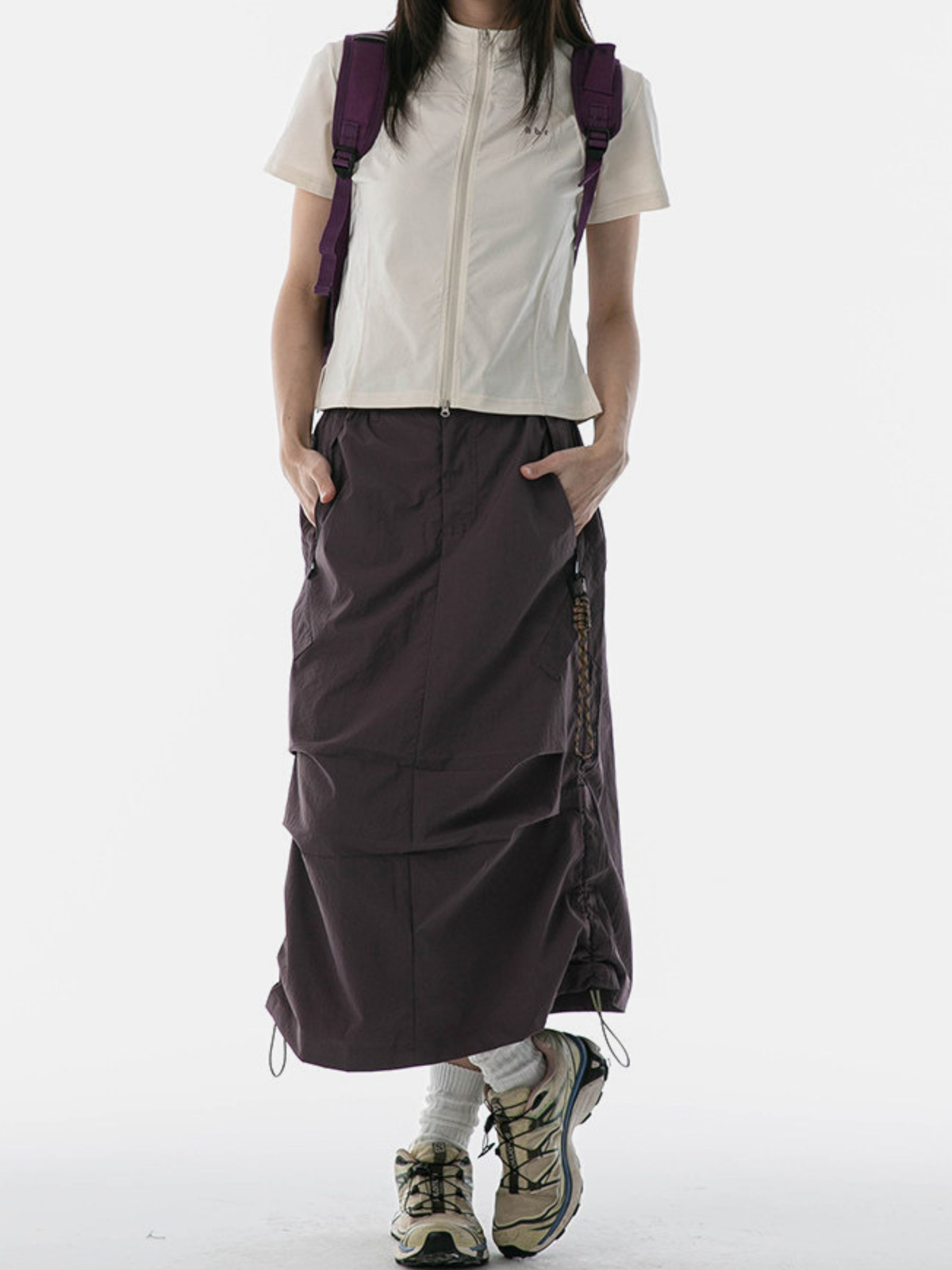 MontView – Schnelltrocknender Utility-Midirock mit Kordelzug für Damen