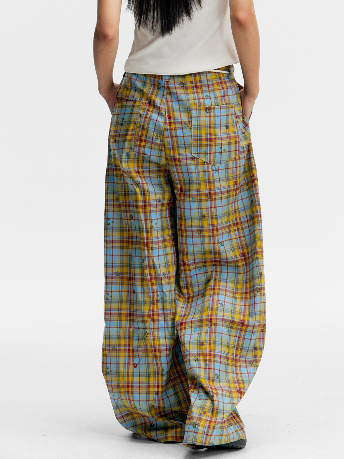 Ashlight - Leichte Damen-Hose mit Sternen-Karomuster und Kordelzug