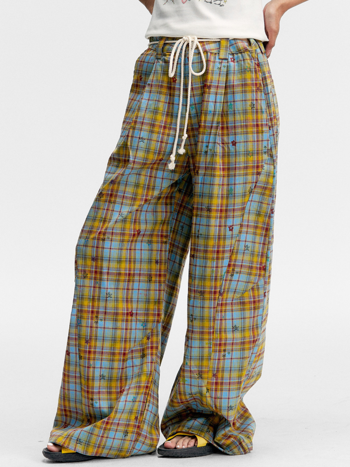 Ashlight - Leichte Damen-Hose mit Sternen-Karomuster und Kordelzug