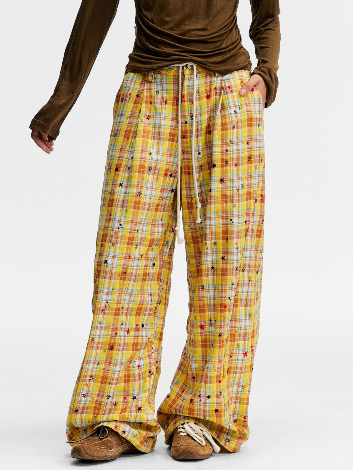 Ashlight - Leichte Damen-Hose mit Sternen-Karomuster und Kordelzug