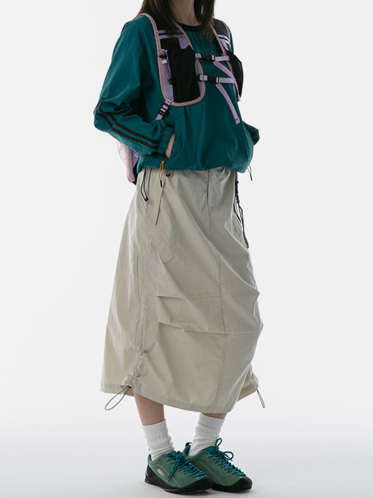 MontView – Schnelltrocknender Utility-Midirock mit Kordelzug für Damen