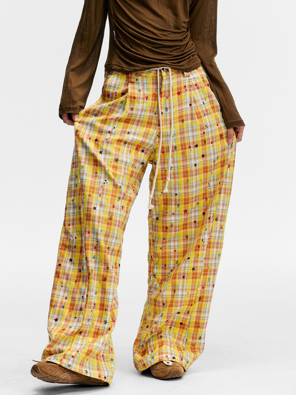 Ashlight - Leichte Damen-Hose mit Sternen-Karomuster und Kordelzug