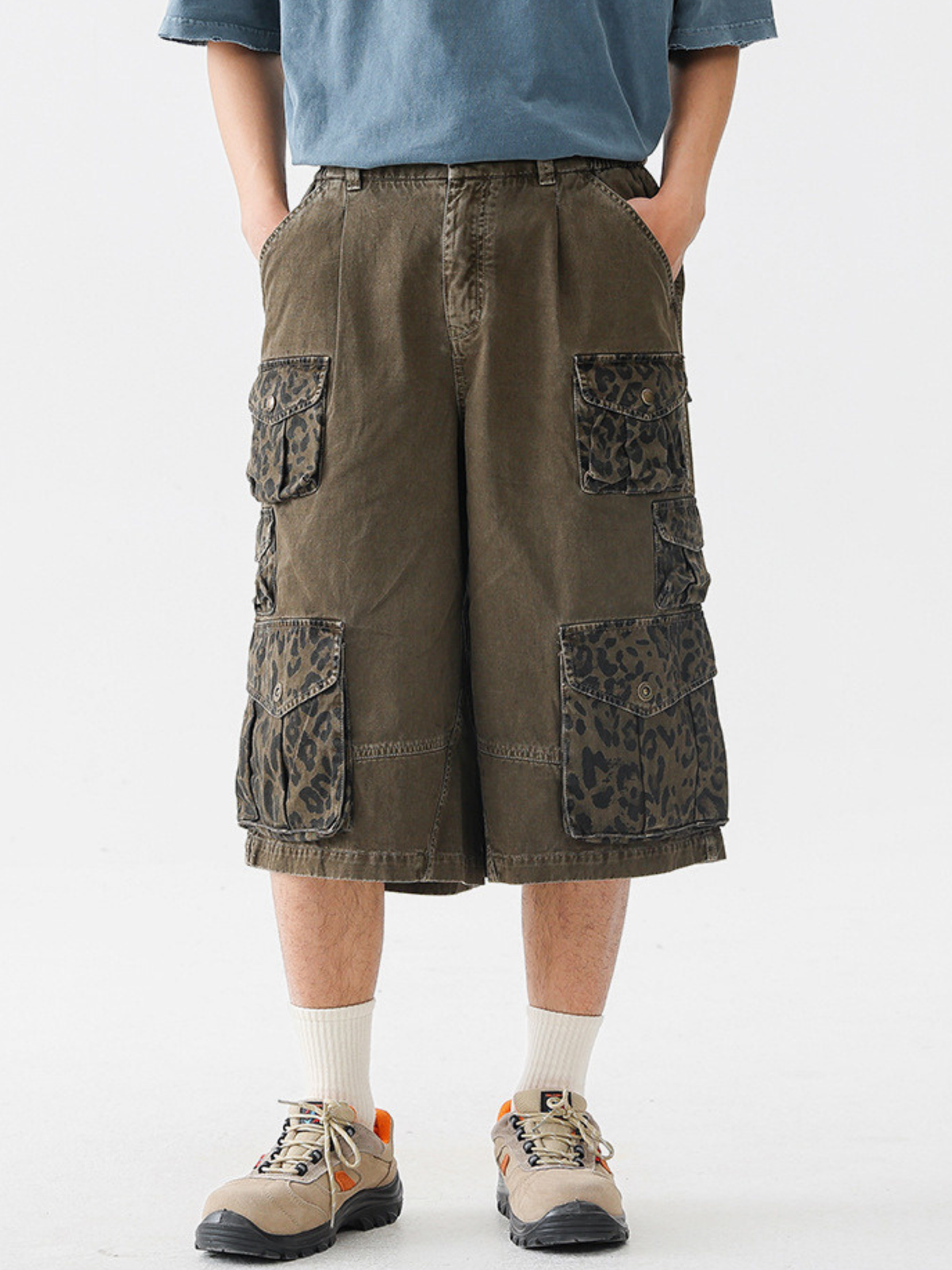 CampStick – Unisex gewaschene Utility-Cargohose in verkürzter Länge