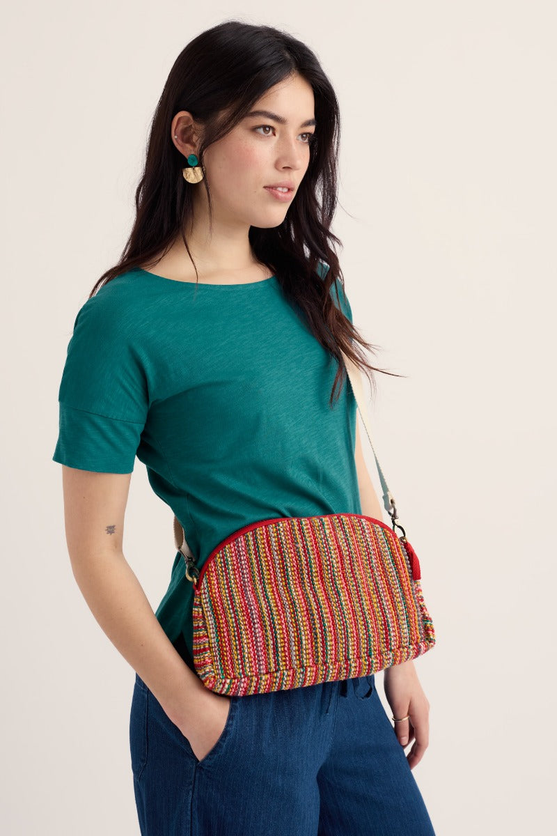 Flourish Jute-Umhängetasche mit Streifenmuster