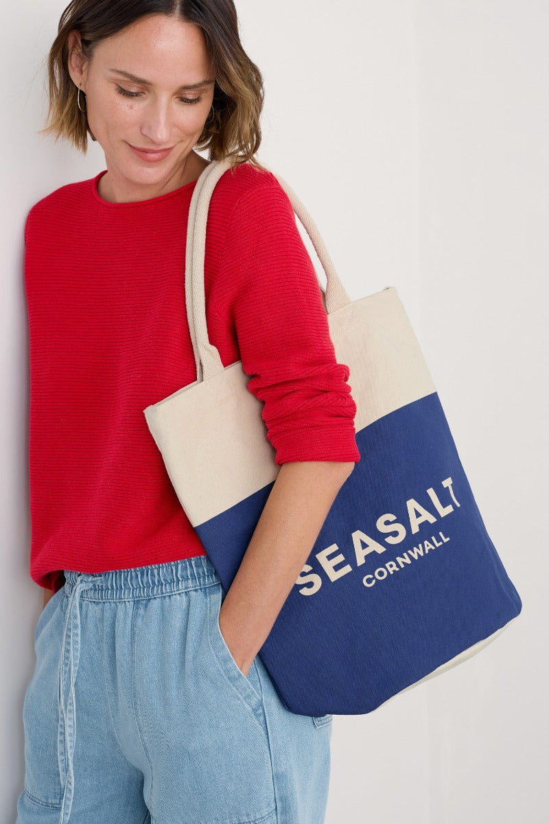 Canvas-Tragetasche mit Logo in Marineblau