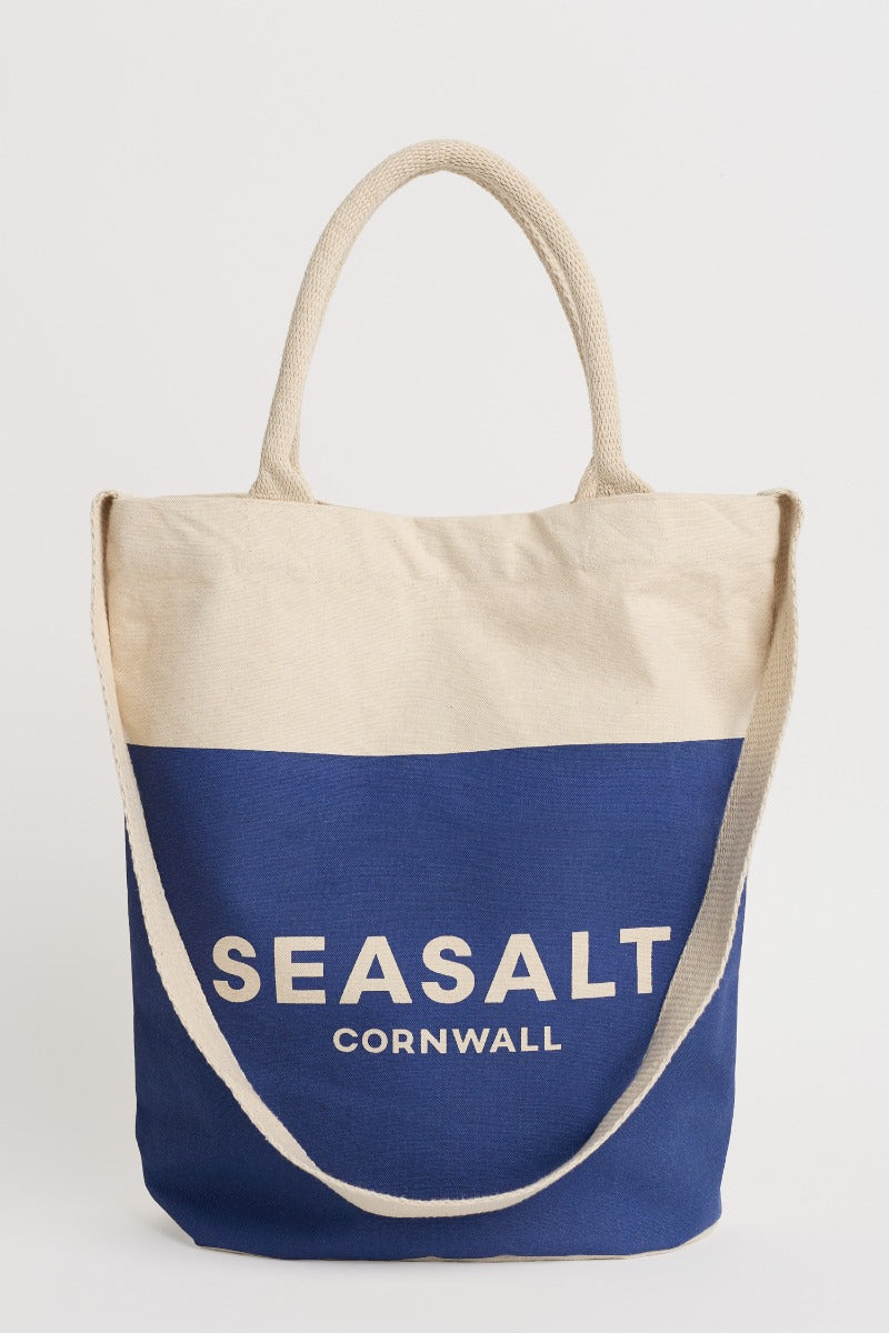 Canvas-Tragetasche mit Logo in Marineblau