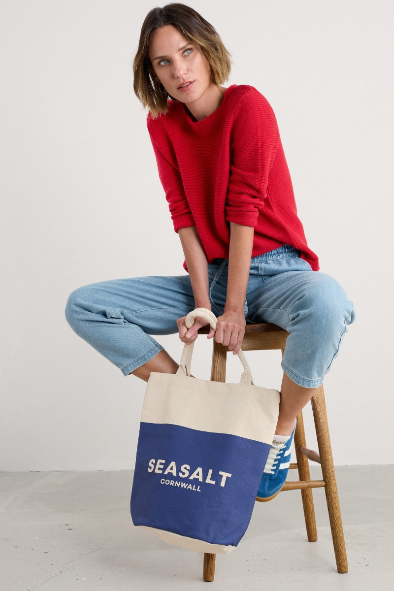 Canvas-Tragetasche mit Logo in Marineblau