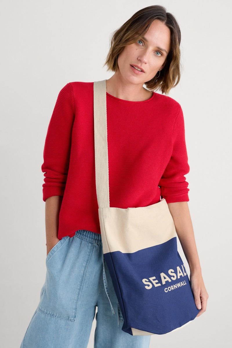 Canvas-Tragetasche mit Logo in Marineblau