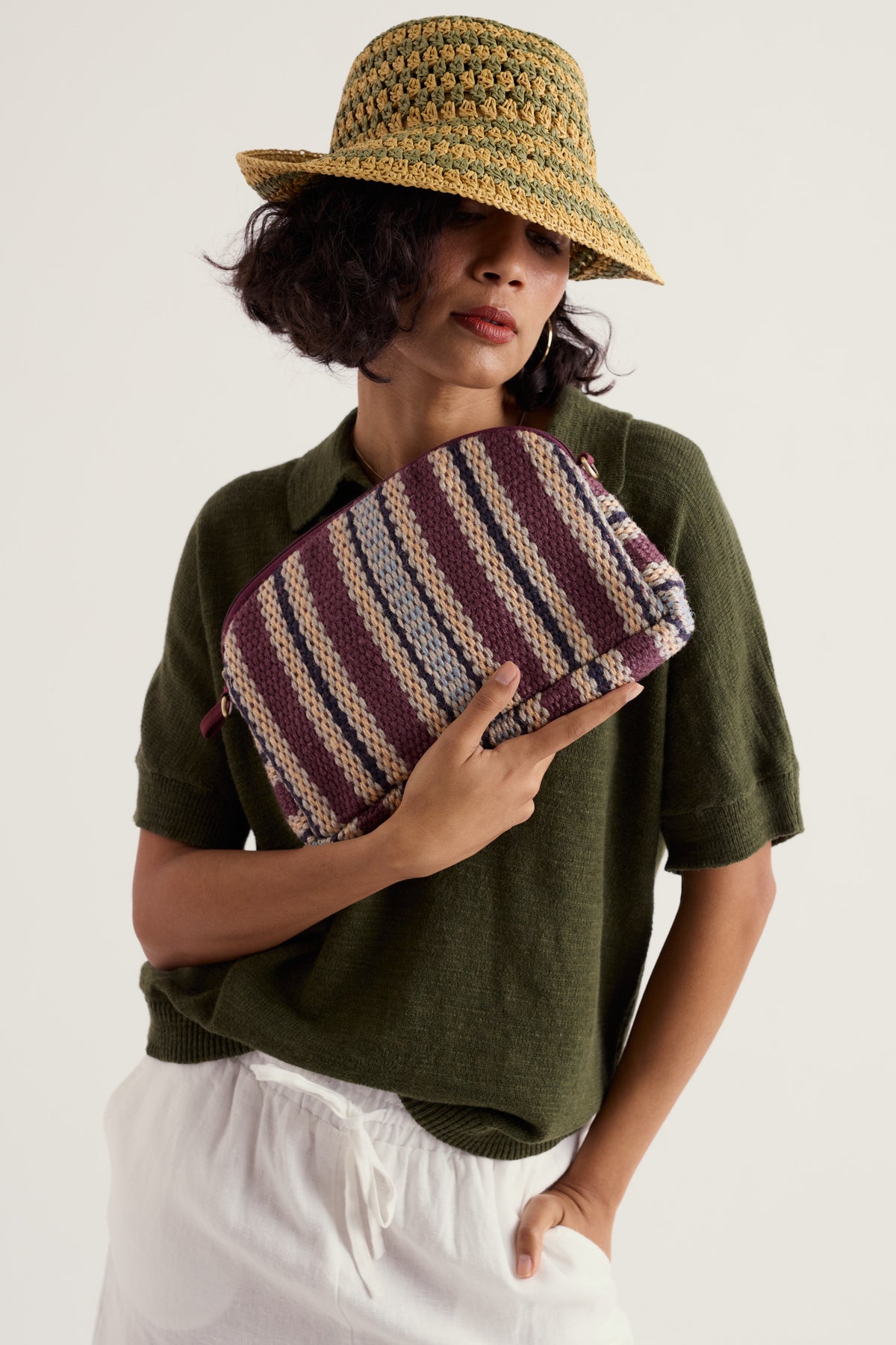 Flourish Jute-Umhängetasche mit Streifenmuster
